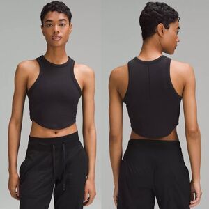 Lululemon Hold Tight Cropped Tank Top Black Ribbed Racerback High Neck Size 6